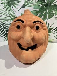 VTG JACK O LANTERN Pumpkin Terra Cotta Halloween Scowling Face Unique Eclectic | eBay