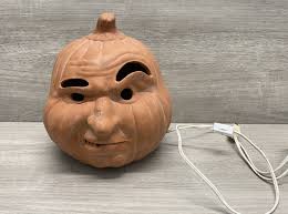 Vintage Ceramic Light-Up Halloween Jack-O-Lantern Anthropomorphic Pumpkin Grin | eBay