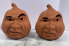 Terra Cotta Pumpkins Set of 2 Vintage funny faces | eBay
