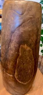 Vintage KIRI WOOD IKEBANA Ovoid Flower Art Vase Bird & Leaf ...