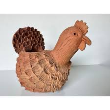Vintage Hand-Crafted Clay Folk Art Chicken Planter Sculpture ...