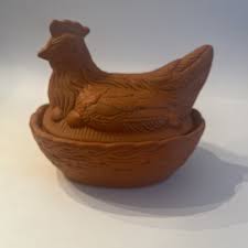 Vintage Terracotta Hen on Nest/Basket; Baker/Trinket Box ...