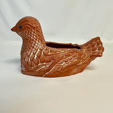 1980s Vintage Boho Chic Coastal Trompe L'Oeil Terra Cotta Bird Planter | Chairish
