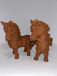 Vintage Pair Bankura Terra Cotta Red Clay Pottery Horse ...