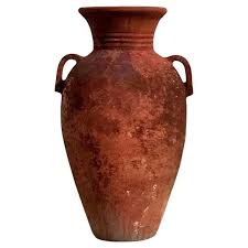 Vintage Boho Ribbed Terracotta Urn For Sale at 1stDibs