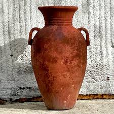 Vintage Boho Ribbed Terracotta Urn | Chairish