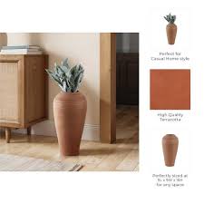Liv & Skye 16 in. Brown Ceramic Cylinder Ribbed Decorative Floor Vase 21484-01 - The Home Depot