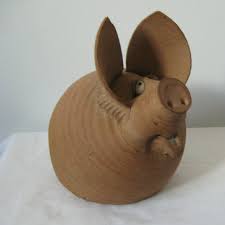 VTG FOLK ART POTTERY STONEWARE WHIMSICAL PIGGY BANK | eBay