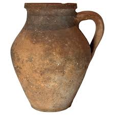 Antique Handcrafted Terracotta Pitcher Rustic Amphora-Style Clay Vessel For Sale at 1stDibs