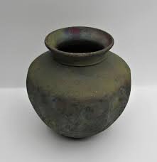 Green/Brown Raku Pot w/ Faceted Sides & Wide Out-Turned Mouth - Signed WCP | eBay