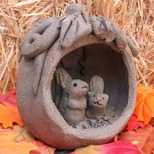 Squirrels in Pumpkin Home - Margaret Hudson's Earth Arts Studio