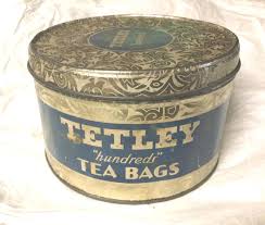 Vintage Tetley Tea Bags Tin Round Blue & Gold Storage ...