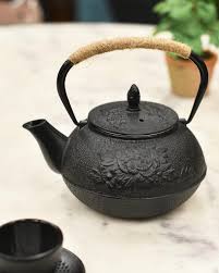 Black Floral Cast Iron Japanese Teapot With Handle ...