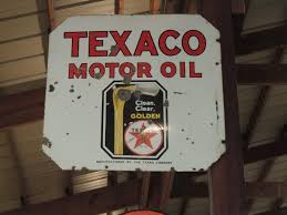 Texaco Motor Oil Two Sided Porcelain Sign - Aumann Auctions, Inc.