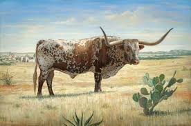 REALISTIC TEXAS LONGHORN SAN ANTONIO 1850 SIGNED 13" X 19 ...