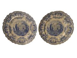 English Blue Transfer Ware Antique Plates (2) Ridgways ...