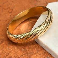 14KT Yellow Gold Ribbed Cable Twist Wide Hinged Bangle Cuff Bracelet – LSJ