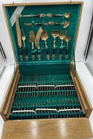 1950"s 144 Piece Bangkok Sammy's Gems Bronze / Wood Flatware Set & Case for 12 | eBay