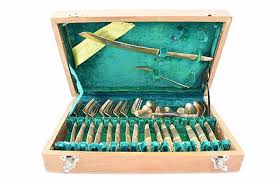 Crown Jewelry Thai Brass Flatware Set In Case.