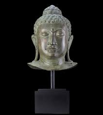 23" Buddha Bust on Base; Verde Gris Bronze Indonesian Buddha ...
