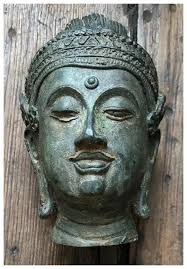 Antique Bronze Bust of Buddha Mounted on a Wood Stand. For ...