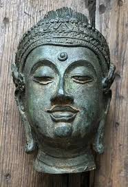 Antique Bronze Bust of Buddha Mounted on a Wood Stand | Chairish