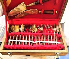 Vintage Mini Gold/Wood Thailand Silverware Set with ...