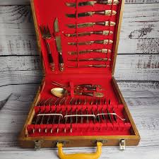 VINTAGE THAILAND 28 pc SOLID BRONZE BRASS FLATWARE ...