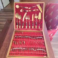 VTG. MID-CENTURY THAILAND BRONZE BRASS 140PC FLATWARE ...