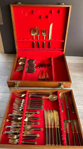 Vintage Brass Flatware Set: Thailand Rosewood Handles, 58 ...