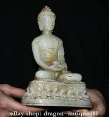 8" Old Chinese Hetian Jade Carved Buddhism Shakyamuni ...