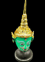 THAI KHON MASK Vintage Green and Gold Miniature Khon ...