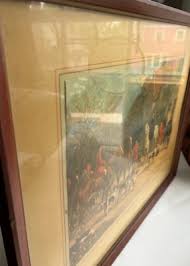 antique English HUNTING PRINT horse foxhound dog hunt hunter art vtg wood frame | eBay