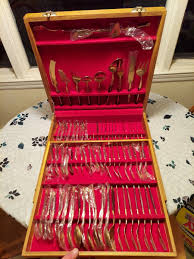 VINTAGE THAI FLATWARE SET PURE NICKEL BRONZE AND WOOD 144 ...