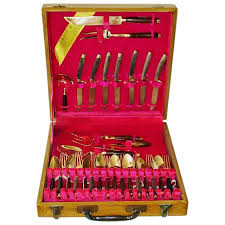 Brass and Rosewood 29 Piece Thai Flatware Set With Case. For ...