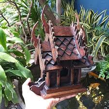 Amazon.co.jp: CoziNest Bird House Thai Wooden Spirit House Small Buddha Buddhist Teak Carving Handmade Home Decor Thailand : Home & Kitchen