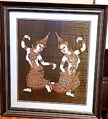 Mid-Century Thai Silk Paintings (2) Musicians Dancers Matted ...