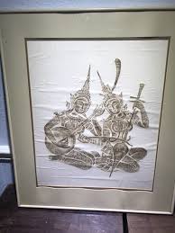 Vintage TEMPLE RUBBING RICE PAPER BROWN 2 THAI MUSICIANS | eBay