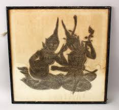 Sold at Auction: A 19TH CENTURY OR EARLIER TIBETAN TEMPLE STONE INK RUBBING ON PAPER, of two figures playing music al instrumen