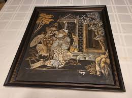 Framed Hanuman andSuvannamaccha Silk Handicraft Art metallic paint on black silk | eBay