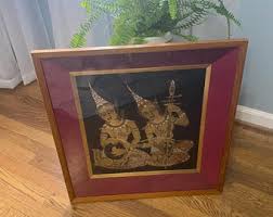 Vintage Framed Black Silk Thai Painting Pair of Kinnara Goddess Playing Drums - Etsy