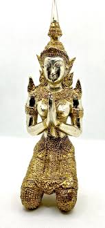Buddha Guardian Praying Angel Brass/Silver Sculpture Thai ...