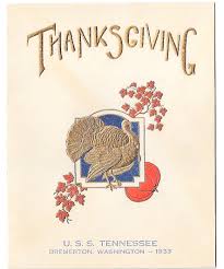 Menu, Thanksgiving 1933, USS Tennessee, Bremerton, WAshington: (1933) Manuscript&nbsp;/&nbsp;Paper&nbsp;Collectible | The Ridge Books