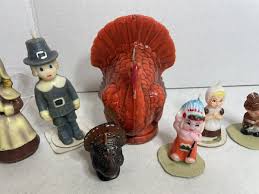 5 PC Vtg. Gurley Thanksgiving Candles Turkeys, Pilgrims, Indian Some not marked | eBay