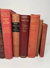 Red Gilded Spines Vintage Book Set- 12 Pieces | Chairish
