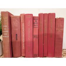 Vintage Library Book Stack Red Gold Maroon Books | Chairish