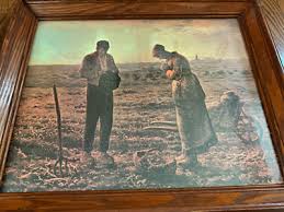 Vtg picture couple woman man praying farm field crops framed ...