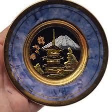 Japanese Chokin Art Decorative Plate W/ Gold Edged Stand ...
