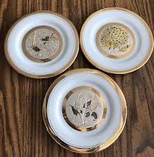 3 The Art of Chokin 24K Gold Edged Plates Peacock Bird ...