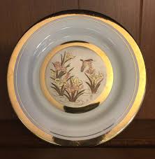Chokin Plate With 24K Gold Trim Bird Flying Among Water Iris ...